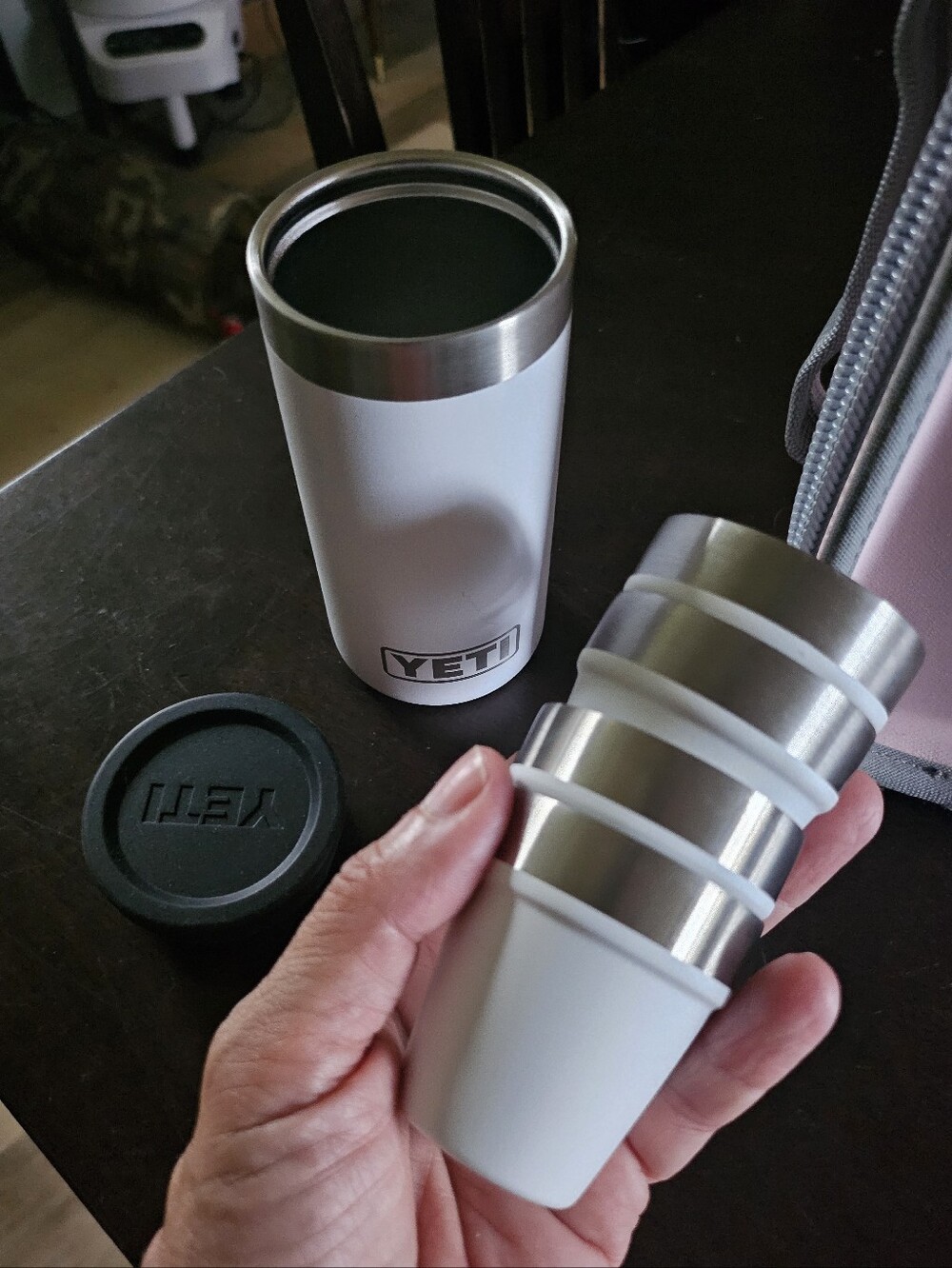 Yeti White and Stainless Stackable Shot Cup Set with Lid
